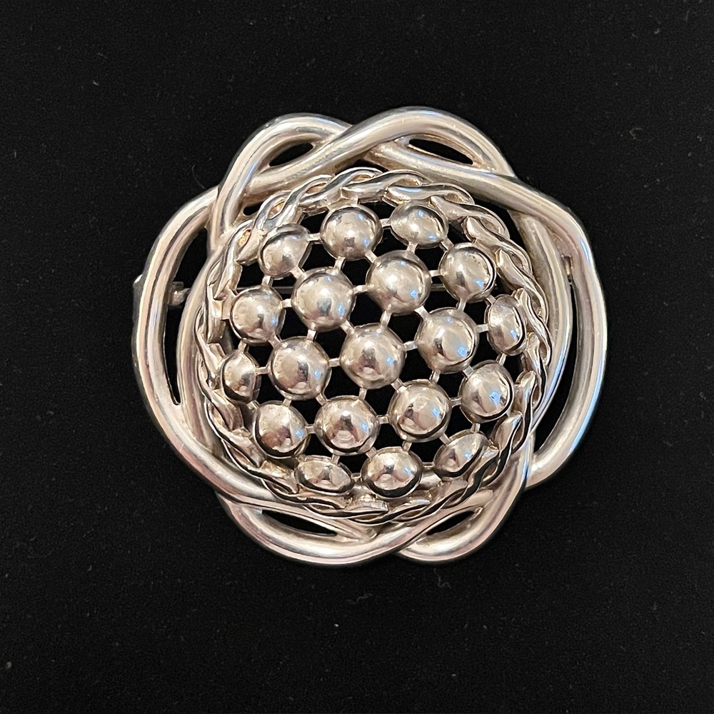 Vintage BSR Sterling Silver Domed Cluster Swirl Brooch Pin 15.82g
